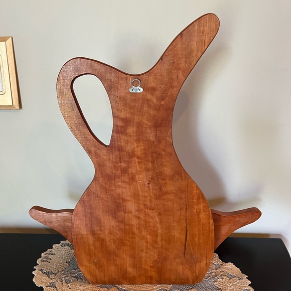 Vintage Handmade Wooden Pitcher With Flowers - Picture 3 of 5